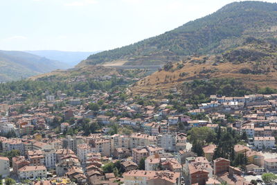 High angle view of buildings in city