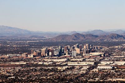 High angle view of townscape against clear sky