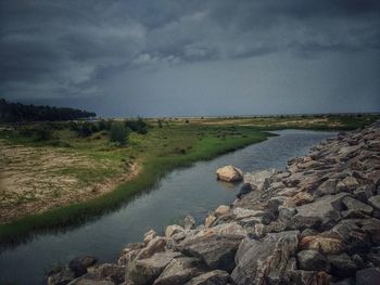 Scenic view of sea against cloudy sky