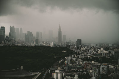 High angle view of city at dusk