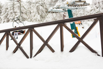 High angle view of snow covered field