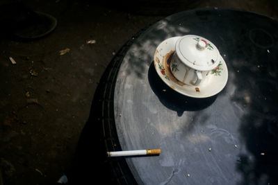 High angle view of smoking on table