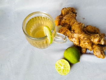 High angle view of drink on table