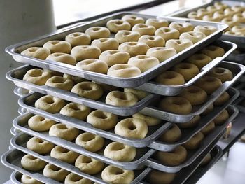 High angle view of bread in container on table