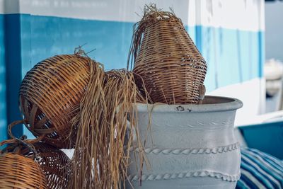 Close-up of wicker basket