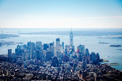 High angle view of city buildings at waterfront