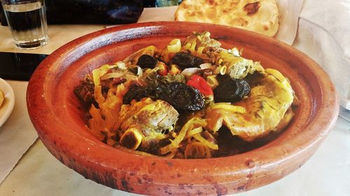 High angle view of food in bowl on table