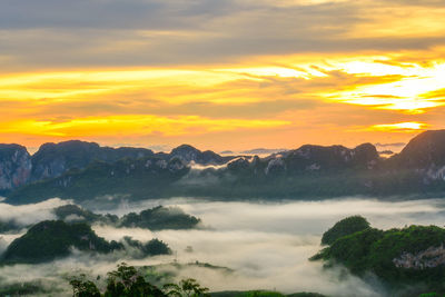 Scenic view of dramatic sky during sunset