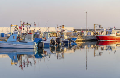 Fishing boats moored in harbor