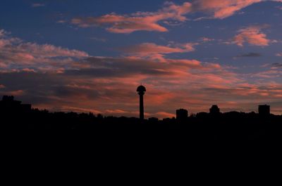 Silhouette of building at sunset