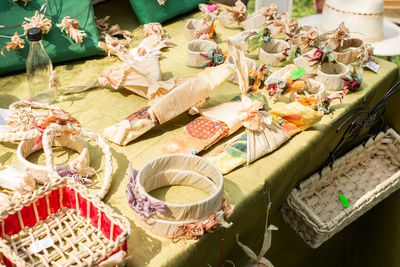 High angle view of vegetables for sale in market