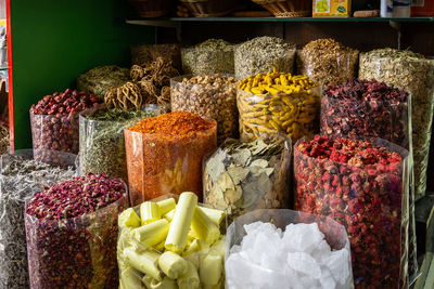 Various spices for sale at market stall