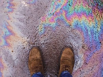 Low section of man on oil spill