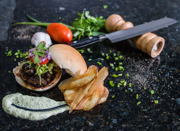 High angle view of eggs in container