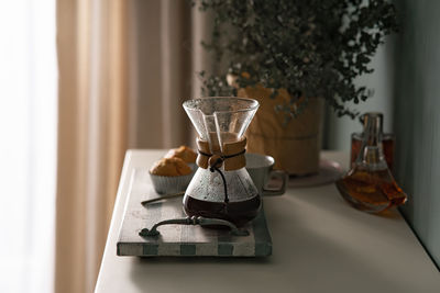 Close-up of coffee cup on table at home