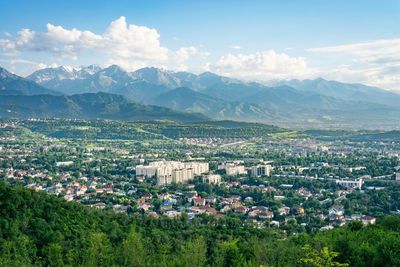 High angle view of town against sky