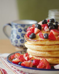 Close-up of pancake served on table