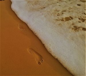 High angle view of sand at beach