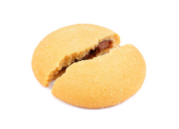 Close-up of bread on white background