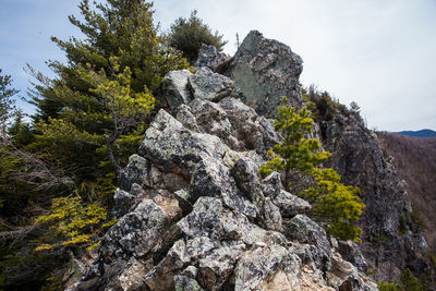 Low angle view of rocks against sky