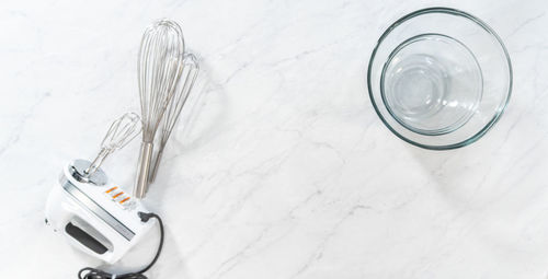 High angle view of glass on table