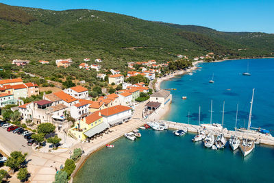 Aerial view of martinscica, a town in cres island, the adriatic sea in croatia