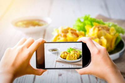 Midsection of person holding food in plate