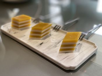 Close-up of cake in plate on table