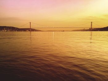 View of suspension bridge over sea