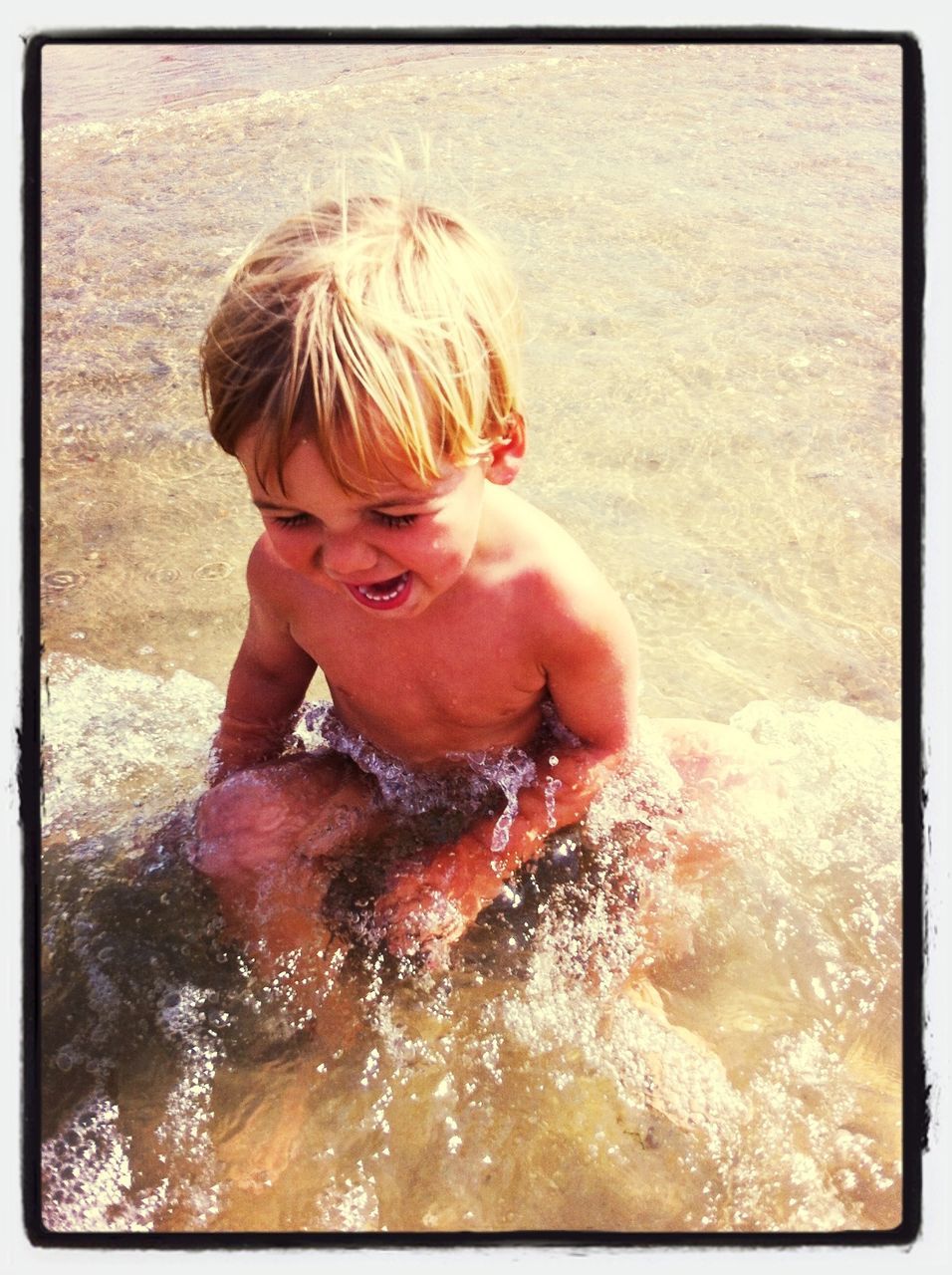 transfer print, auto post production filter, person, water, childhood, elementary age, beach, lifestyles, leisure activity, girls, innocence, cute, boys, sand, looking at camera, headshot, portrait, wet