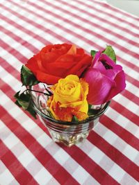 High angle view of roses on table