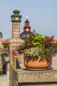 Floral decoration on a bridge in a city