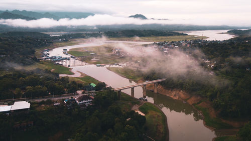 High angle view of bridge over river against sky