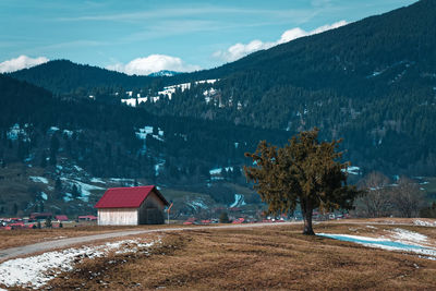 Scenic view of snowcapped mountain against sky