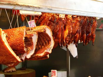 Close-up of meat on barbecue grill