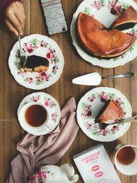 Directly above shot of breakfast served on table