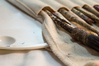 High angle view of fabric on table