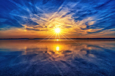 Scenic view of lake against sky during sunset