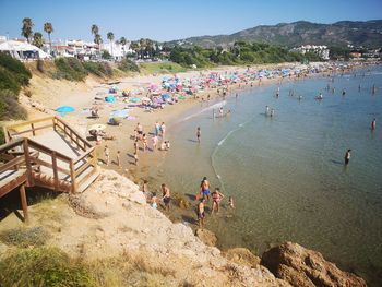 High angle view of people on beach