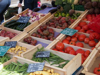 High angle view of fruits for sale in market