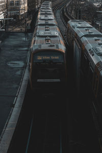 High angle view of train in city