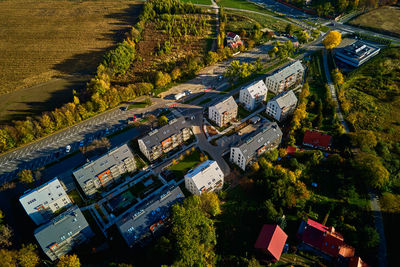High angle view of buildings in city