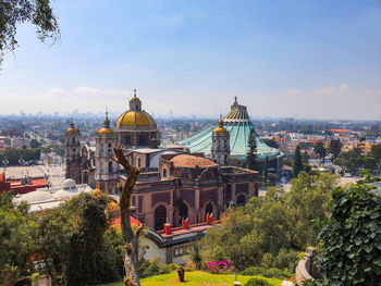 High angle view of buildings in city