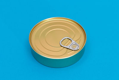 High angle view of red box on blue background