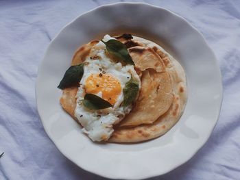 High angle view of breakfast served in plate
