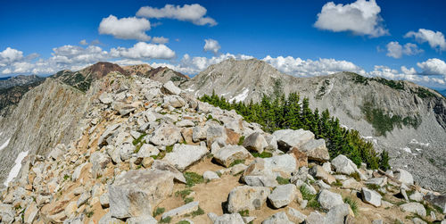 Scenic view of rocky mountains against sky