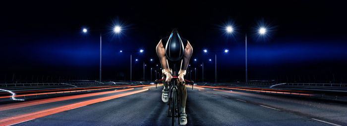 Light trails on road at night