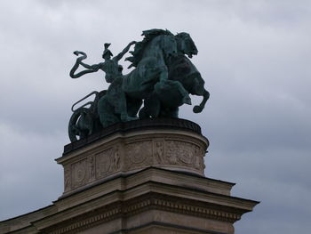 Low angle view of statue against cloudy sky