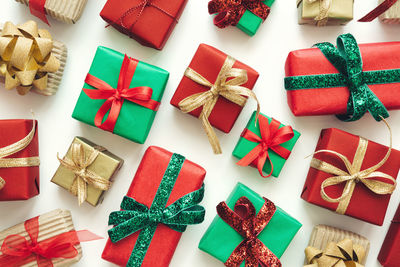 High angle view of christmas decorations on table