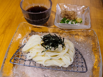 High angle view of food in plate